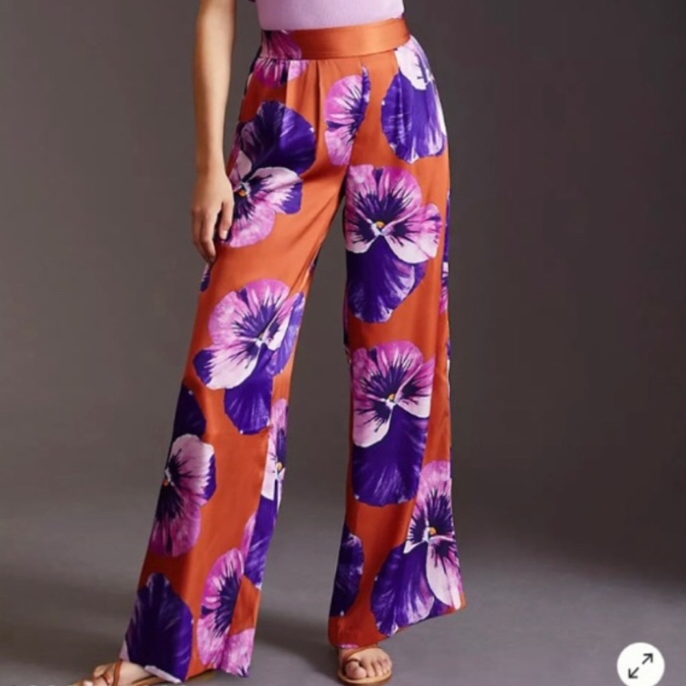 Anthropologie Wide-Leg Pants in Rust with Purple & Pink Floral Print - Picture 12 of 12